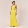 Stretch Crepe Long Halter Mermaid Dress With Cutouts In Lemon