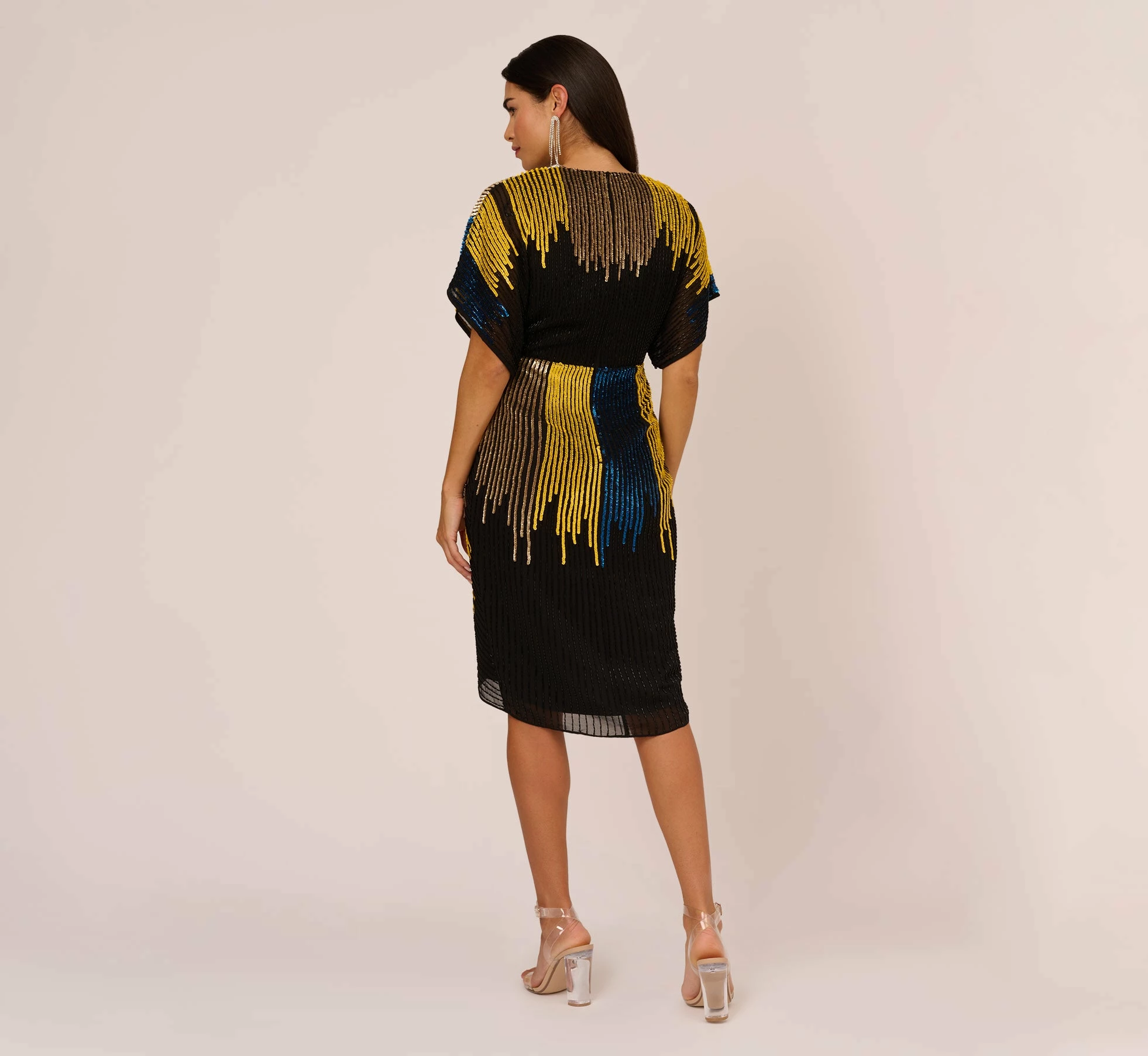 Beaded Faux Wrap Dress With Dolman Sleeves In Black Multi 5 Beaded Faux Wrap Dress With Dolman Sleeves In Black Multi - Image 5