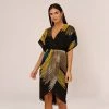 Beaded Faux Wrap Dress With Dolman Sleeves In Black Multi