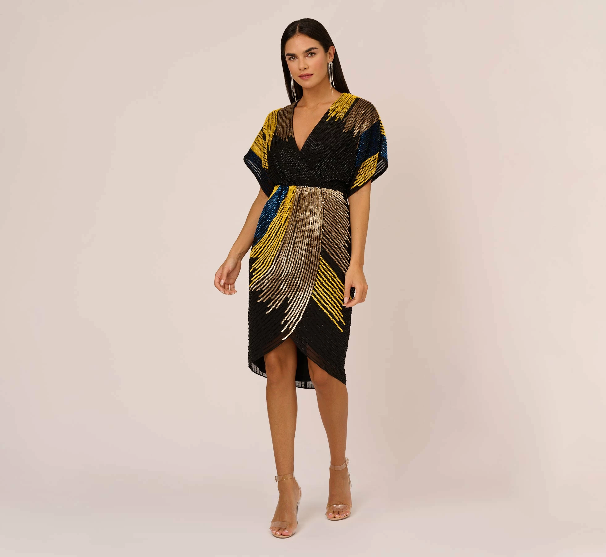 Beaded Faux Wrap Dress With Dolman Sleeves In Black Multi 7 Beaded Faux Wrap Dress With Dolman Sleeves In Black Multi - Image 7