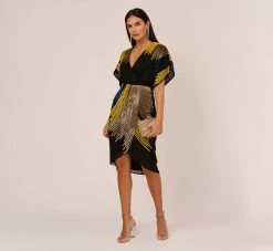 Beaded Faux Wrap Dress With Dolman Sleeves In Black Multi 8 Beaded Faux Wrap Dress With Dolman Sleeves In Black Multi -Adrianna Papell Shop MN1E206112 AA960 Regular Side