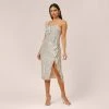 Sequined One-Shoulder Midi-Length Cocktail Dress With Ruffle In Champagne Silver