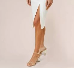 Off-The-Shoulder Crepe Cocktail Sheath Dress With Bows In Ivory -Adrianna Papell Shop MN1E206372 AC194 Regular Alternate