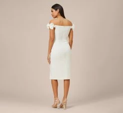Off-The-Shoulder Crepe Cocktail Sheath Dress With Bows In Ivory -Adrianna Papell Shop MN1E206372 AC194 Regular Back