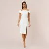 Off-The-Shoulder Crepe Cocktail Sheath Dress With Bows In Ivory