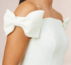 Off-The-Shoulder Crepe Cocktail Sheath Dress With Bows In Ivory -Adrianna Papell Shop MN1E206372 AC194 Regular Side
