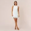 Sequined Trapeze Halter Dress With Feather Trim In Ivory