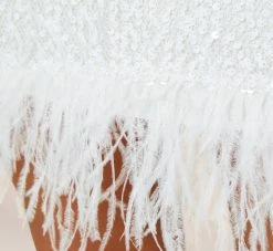 Sequined Trapeze Halter Dress With Feather Trim In Ivory 11 Sequined Trapeze Halter Dress With Feather Trim In Ivory -Adrianna Papell Shop MN1E206390 AC194 Regular Detaill