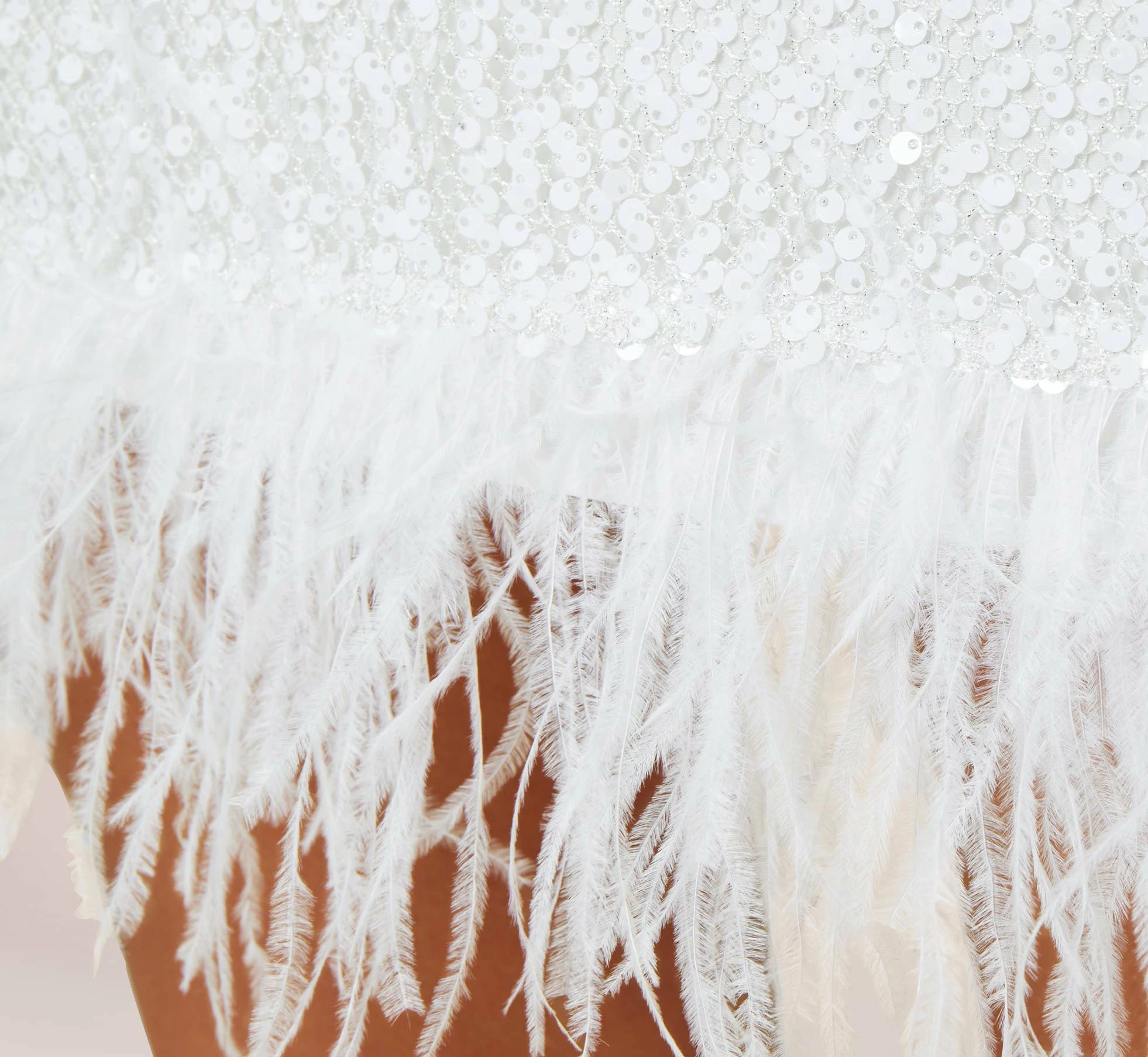 Sequined Trapeze Halter Dress With Feather Trim In Ivory 6 Sequined Trapeze Halter Dress With Feather Trim In Ivory - Image 6