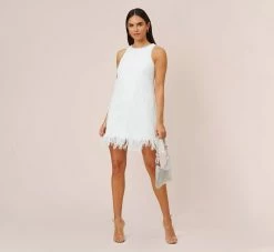 Sequined Trapeze Halter Dress With Feather Trim In Ivory 7 Sequined Trapeze Halter Dress With Feather Trim In Ivory -Adrianna Papell Shop MN1E206390 AC194 Regular Lifestyle