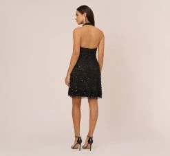Hand-Beaded Halter Swing Dress In Black -Adrianna Papell Shop MN1E206806 AA002 Regular Back