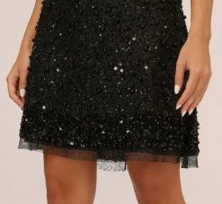 Hand-Beaded Halter Swing Dress In Black -Adrianna Papell Shop MN1E206806 AA002 Regular Lifestyle