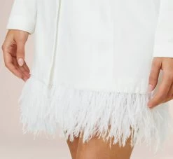 Charmeuse Tuxedo Short Sheath Cocktail Dress With Feather Trim In Ivory 10 Charmeuse Tuxedo Short Sheath Cocktail Dress With Feather Trim In Ivory -Adrianna Papell Shop MN1E206883 AC194 Regular Alternate