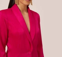 Charmeuse Tuxedo Short Sheath Cocktail Dress With Feather Trim In Bright Rose 10 Charmeuse Tuxedo Short Sheath Cocktail Dress With Feather Trim In Bright Rose -Adrianna Papell Shop MN1E206883 AN670 Regular Side