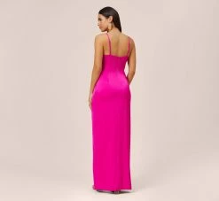 Stretch Satin Cowl Neck Long Column Gown With Slit In Pink Flame 9 Stretch Satin Cowl Neck Long Column Gown With Slit In Pink Flame -Adrianna Papell Shop MN1E206926 AR670 Regular Back
