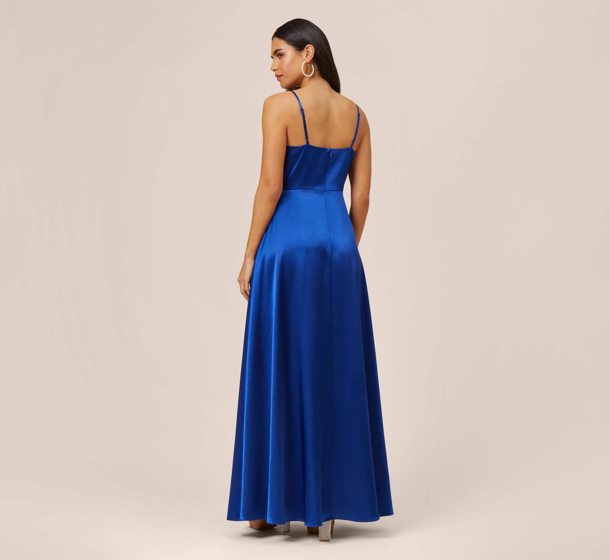 Twist Front Satin Gown With Cutout In True Blue 4 Twist Front Satin Gown With Cutout In True Blue - Image 4