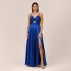 Twist Front Satin Gown With Cutout In True Blue