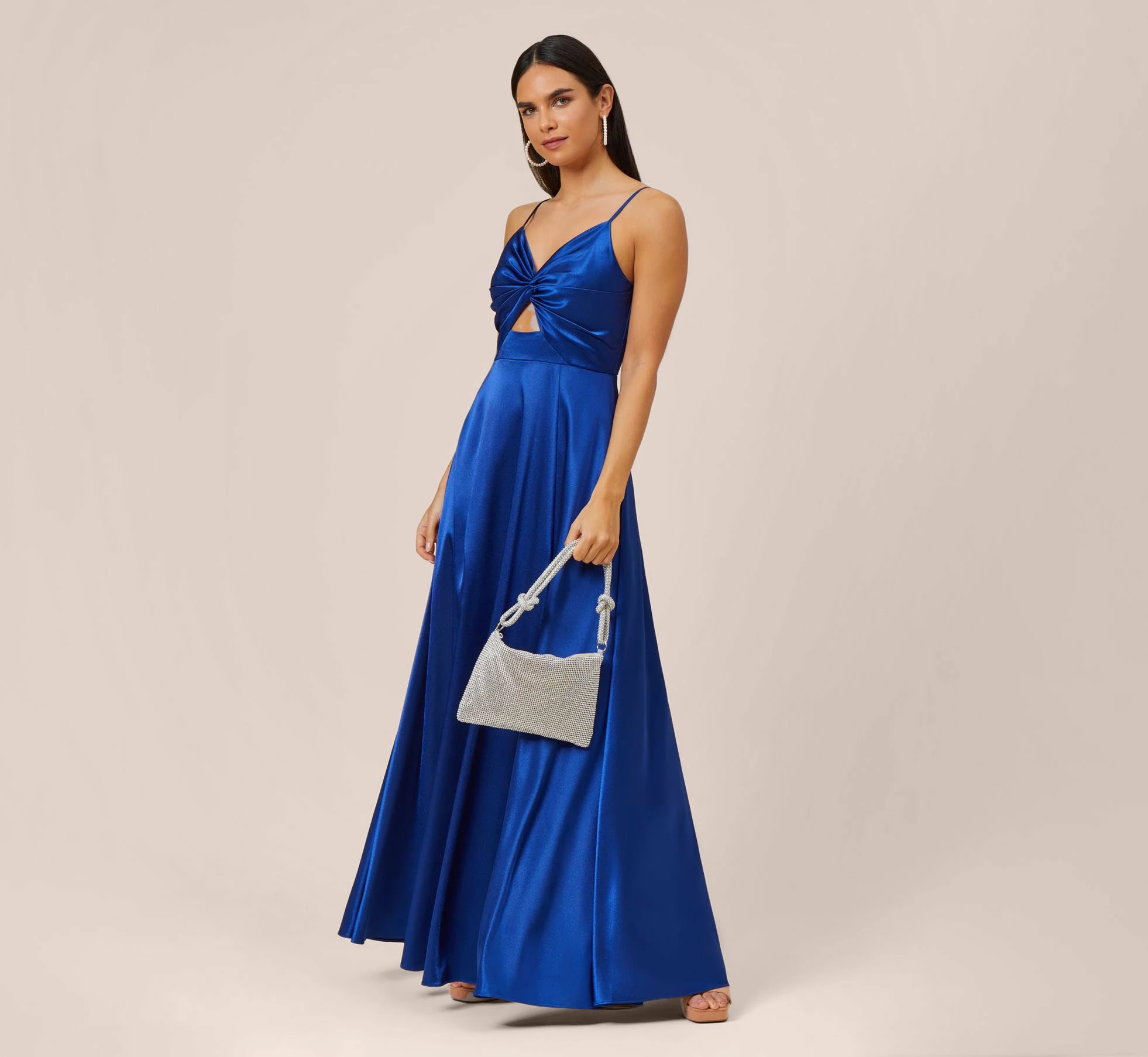 Twist Front Satin Gown With Cutout In True Blue 2 Twist Front Satin Gown With Cutout In True Blue - Image 2