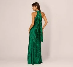 Metallic Chiffon Halter Gown In Green -Adrianna Papell Shop MN1E206963 AA310 Regular Back