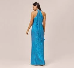 Metallic Chiffon Halter Gown In Ocean Dream -Adrianna Papell Shop MN1E206963 AB426 Regular Back