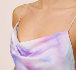 Watercolor Print Satin Gown In Purple Multi -Adrianna Papell Shop MN1E206966 AA592 Regular Side