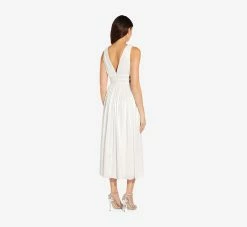 Chiffon Midi-Length A-Line Cocktail Dress With Cutouts In Ivory -Adrianna Papell Shop MN1E207044 AC194 Regular Back