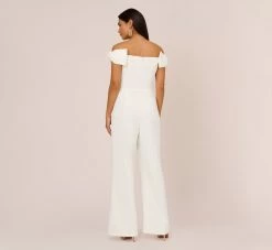 Off-The-Shoulder Jumpsuit With Bows In Ivory -Adrianna Papell Shop MN1E207121 AA194 Regular Back