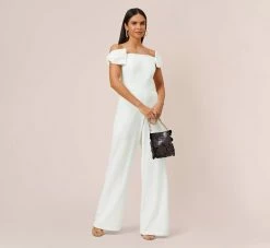 Off-The-Shoulder Jumpsuit With Bows In Ivory -Adrianna Papell Shop MN1E207121 AA194 Regular Lifestyle