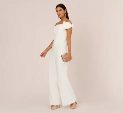 Off-The-Shoulder Jumpsuit With Bows In Ivory -Adrianna Papell Shop MN1E207121 AA194 Regular Side