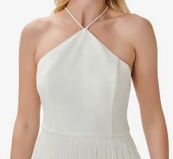 Fringe-Trim Short Sheath Cocktail Halter Dress In Ivory 9 Fringe-Trim Short Sheath Cocktail Halter Dress In Ivory -Adrianna Papell Shop MN1E207151 AC194 Regular Detail