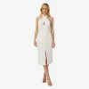 Satin Crisscross Halter Midi-Length Cocktail Dress In Ivory