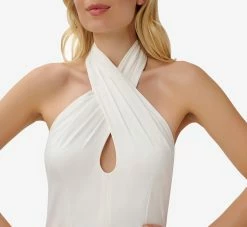 Satin Crisscross Halter Midi-Length Cocktail Dress In Ivory 7 Satin Crisscross Halter Midi-Length Cocktail Dress In Ivory -Adrianna Papell Shop MN1E207218 AC194 Regular Detail