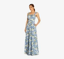 Floral-Printed Crepe Maxi Dress In Blue Multi -Adrianna Papell Shop MN1E207247 AA461 Regular Alternate