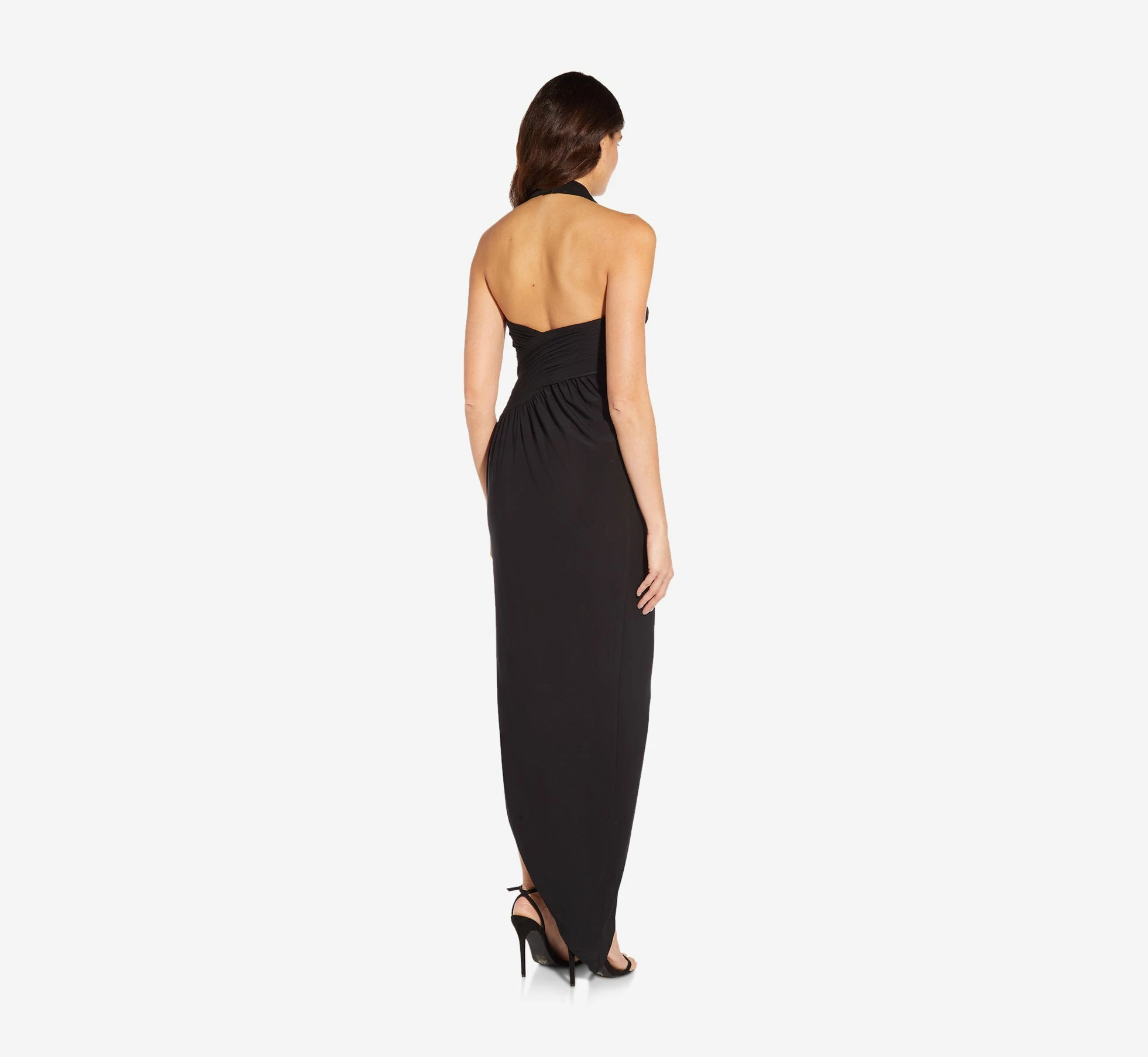 Asymmetrical Halter Sheath Midi-Length Jersey Dress In Black 2 Asymmetrical Halter Sheath Midi-Length Jersey Dress In Black - Image 2