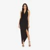 Asymmetrical Halter Sheath Midi-Length Jersey Dress In Black