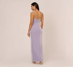 Lurex Knit Column Gown With Gathered Details In Lilac 9 Lurex Knit Column Gown With Gathered Details In Lilac -Adrianna Papell Shop MN1E207305 AA532 Regular Back