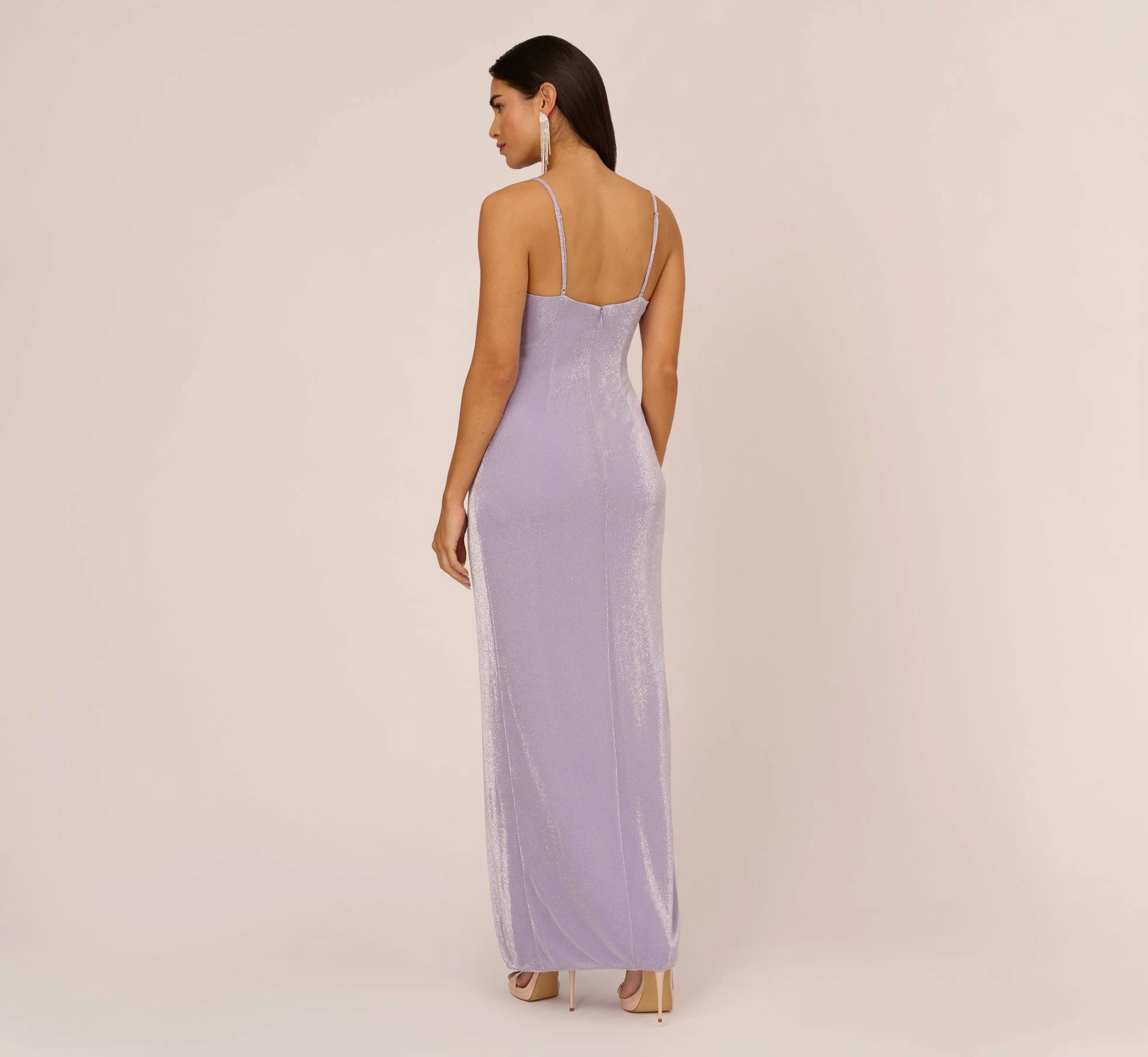 Lurex Knit Column Gown With Gathered Details In Lilac 4 Lurex Knit Column Gown With Gathered Details In Lilac - Image 4
