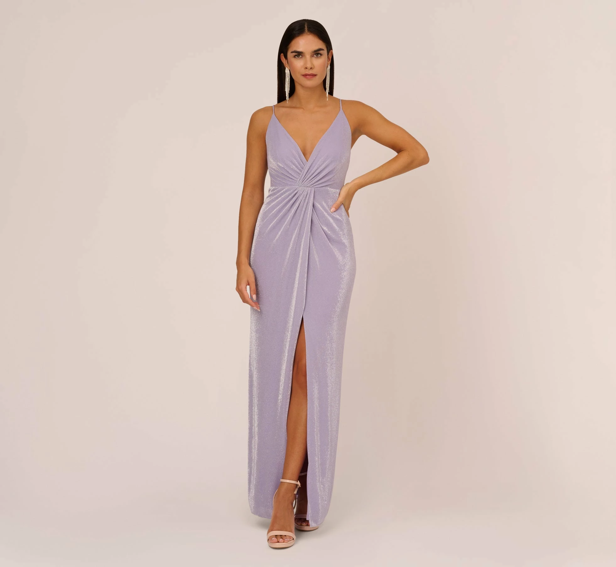 Lurex Knit Column Gown With Gathered Details In Lilac 2 Lurex Knit Column Gown With Gathered Details In Lilac - Image 2