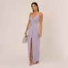 Lurex Knit Column Gown With Gathered Details In Lilac