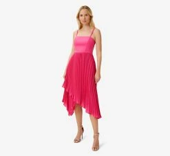 Asymmetrical Pleated Midi-Length Dress In Watermelon Bliss 6 Asymmetrical Pleated Midi-Length Dress In Watermelon Bliss -Adrianna Papell Shop MN1E207308 AH660 Regular Alternate