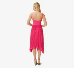 Asymmetrical Pleated Midi-Length Dress In Watermelon Bliss 5 Asymmetrical Pleated Midi-Length Dress In Watermelon Bliss -Adrianna Papell Shop MN1E207308 AH660 Regular Back