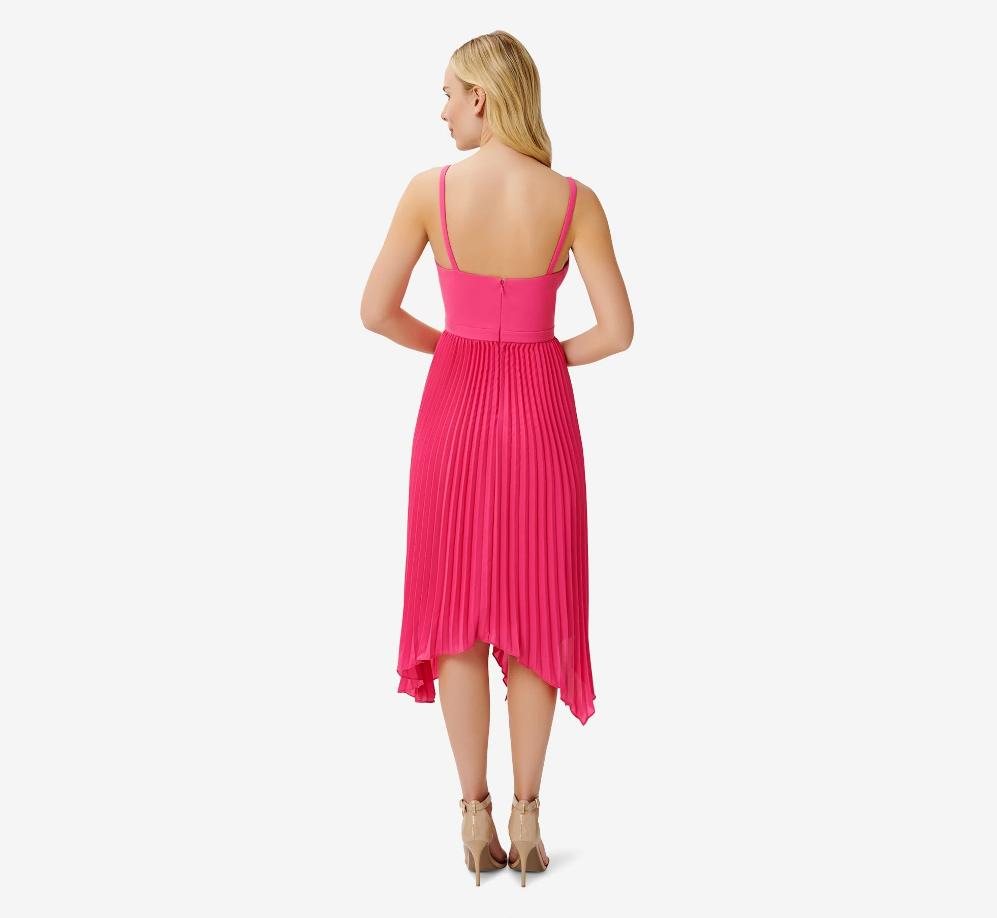 Asymmetrical Pleated Midi-Length Dress In Watermelon Bliss 2 Asymmetrical Pleated Midi-Length Dress In Watermelon Bliss - Image 2