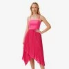 Asymmetrical Pleated Midi-Length Dress In Watermelon Bliss