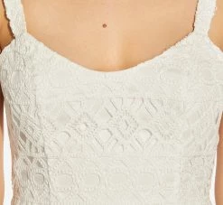Crochet-Embroidered Midi-Length Sheath Cocktail Dress In Ivory -Adrianna Papell Shop MN1E207314 AC194 Regular Detail