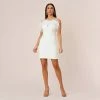 Feather Trimmed Crepe Short Sheath Cocktail Dress In Ivory