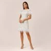 Floral Lace And Feather Trimmed Short Sheath Cocktail Dress In Ivory