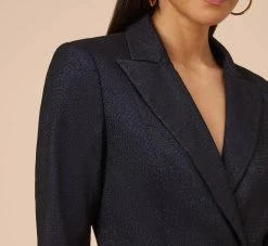 Jacquard A-Line Short Cocktail Tuxedo Dress In Magenta Multi -Adrianna Papell Shop MN1E207591 AC670 Regular Side