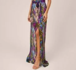 Floral-Print Metallic Crinkled Mesh Long Halter Tiered Dress In Magenta 8 Floral-Print Metallic Crinkled Mesh Long Halter Tiered Dress In Magenta -Adrianna Papell Shop MN1E207665 AA670 Regular Alternate