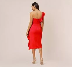 Stretch Crepe Strapless Midi-Length Sheath Cocktail Dress With Ruffle In Flame Red -Adrianna Papell Shop MN1E207799 AJ621 Regular Back