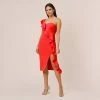 Stretch Crepe Strapless Midi-Length Sheath Cocktail Dress With Ruffle In Flame Red